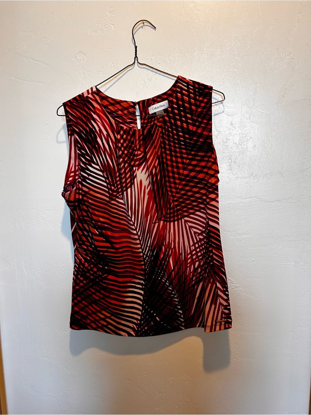 Calvin Klein Red and Black Palm-Print Sleeveless Camisole